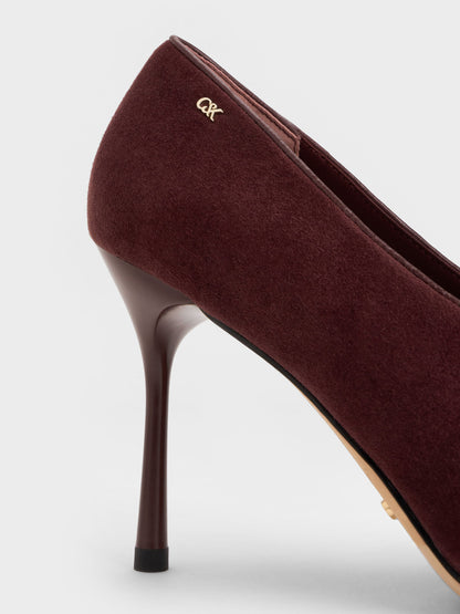 CHARLES & KEITH Featured / Leather & Suede Pointed Pumps - Burgundy