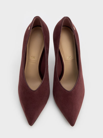 CHARLES & KEITH Featured / Leather & Suede Pointed Pumps - Burgundy
