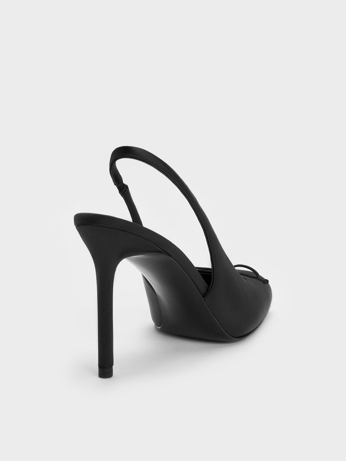CHARLES & KEITH Popular / Satin Ruched Stiletto Slingback Pumps - Black Textured