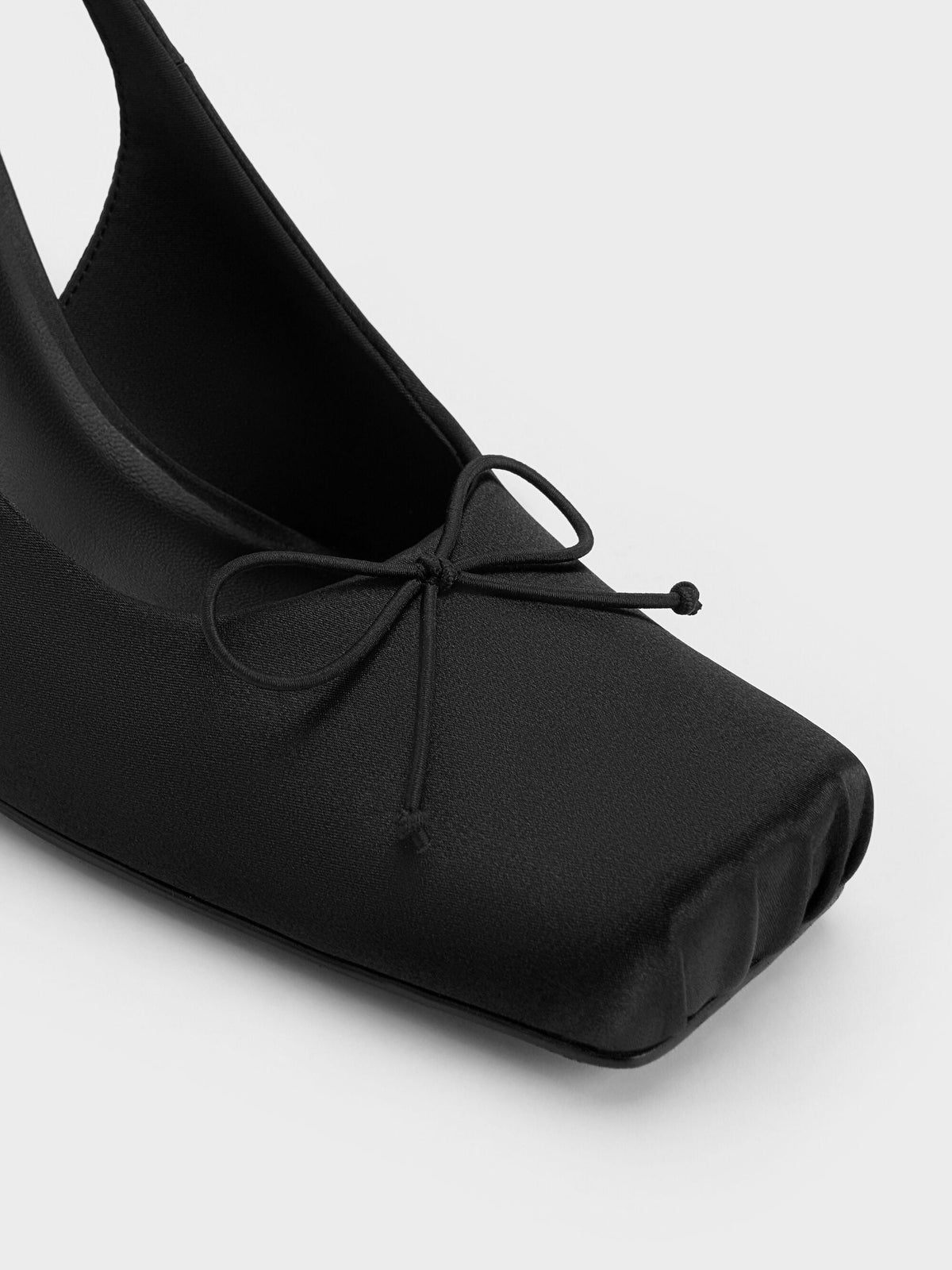 CHARLES & KEITH Popular / Satin Ruched Stiletto Slingback Pumps - Black Textured