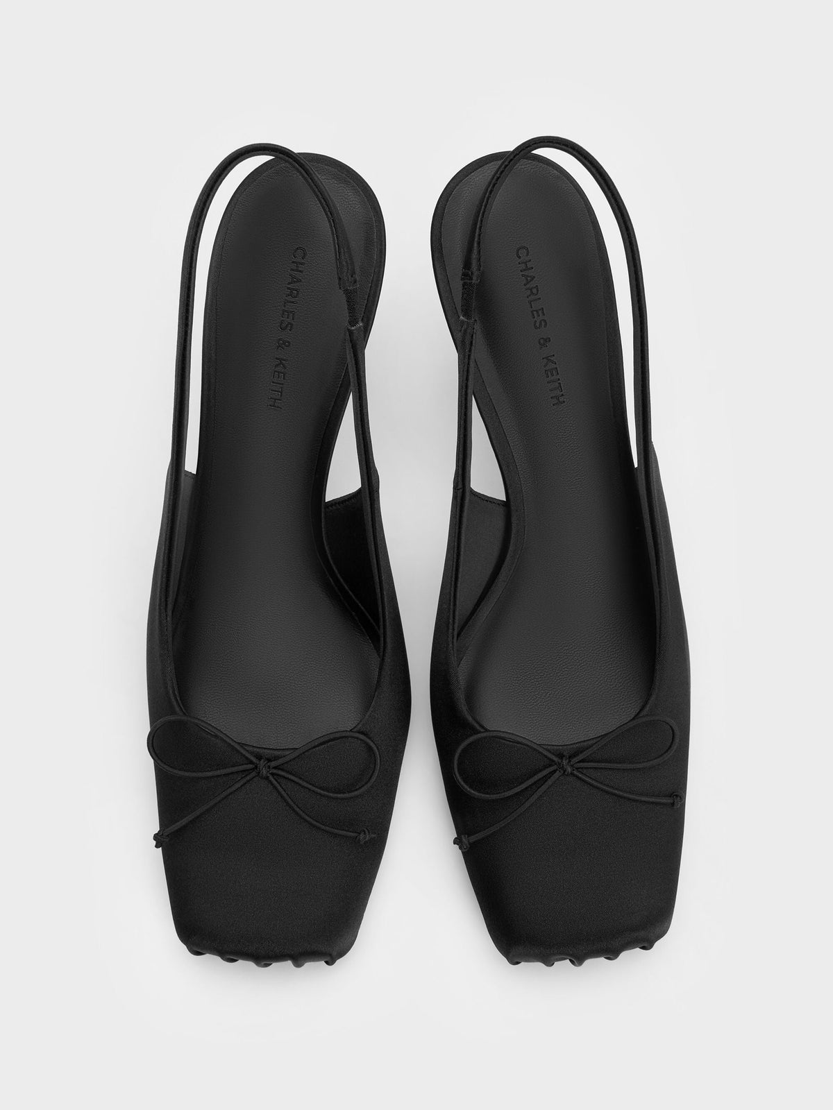 CHARLES & KEITH Popular / Satin Ruched Stiletto Slingback Pumps - Black Textured