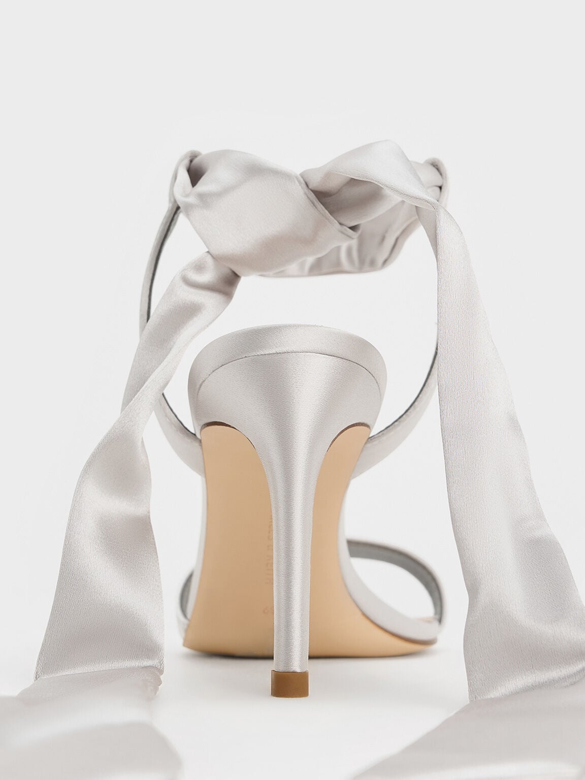 CHARLES & KEITH Essential / Eliana Satin Tie-Around Heeled Sandals - Silver
