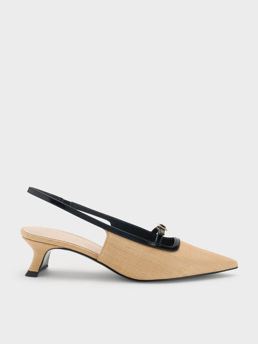 CHARLES & KEITH Value / Woven Buckle-Strap Slingback Pumps - Natural