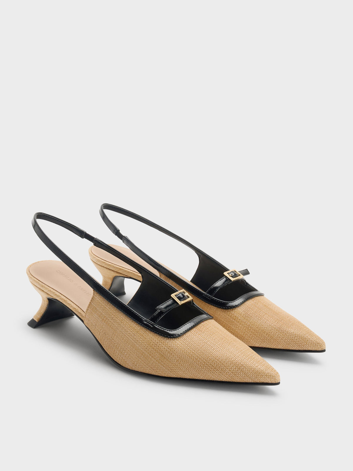 CHARLES & KEITH Value / Woven Buckle-Strap Slingback Pumps - Natural