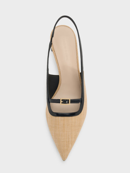 CHARLES & KEITH Value / Woven Buckle-Strap Slingback Pumps - Natural