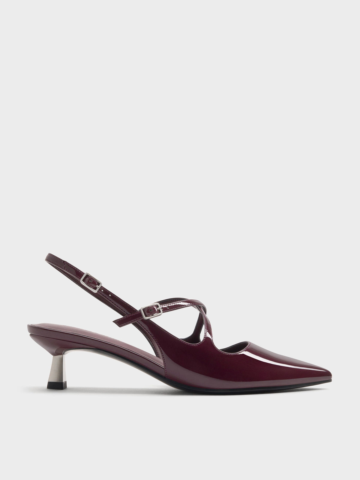 CHARLES & KEITH Value / Pauline Patent Crossover Kitten Heels - Maroon