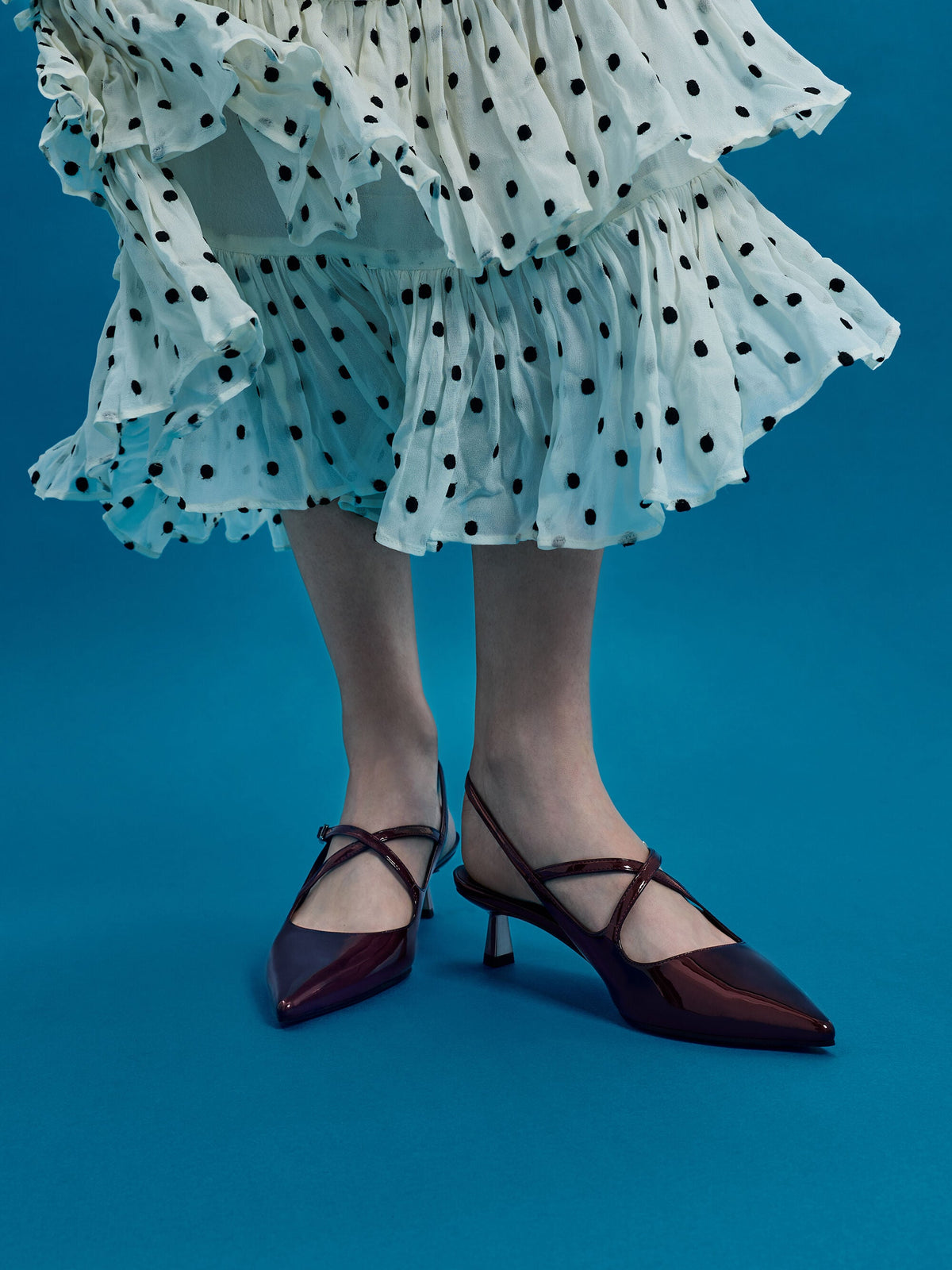 CHARLES & KEITH Value / Pauline Patent Crossover Kitten Heels - Maroon