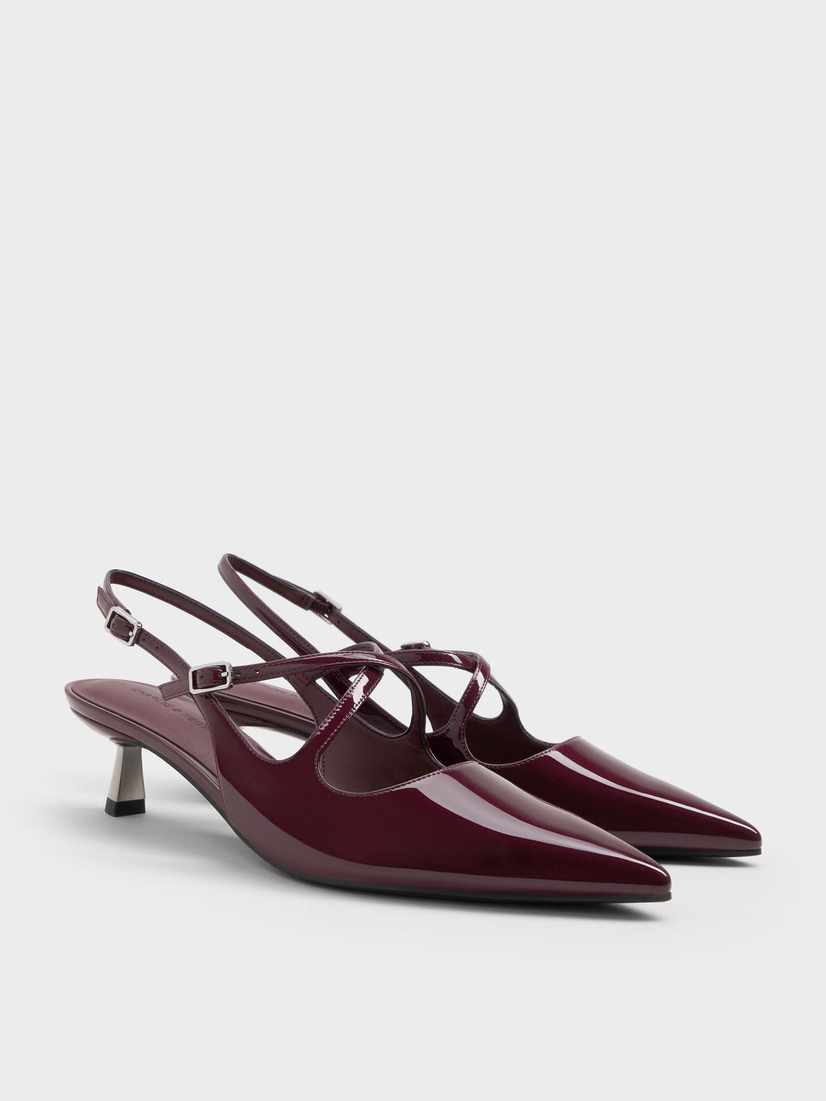 CHARLES & KEITH Value / Pauline Patent Crossover Kitten Heels - Maroon
