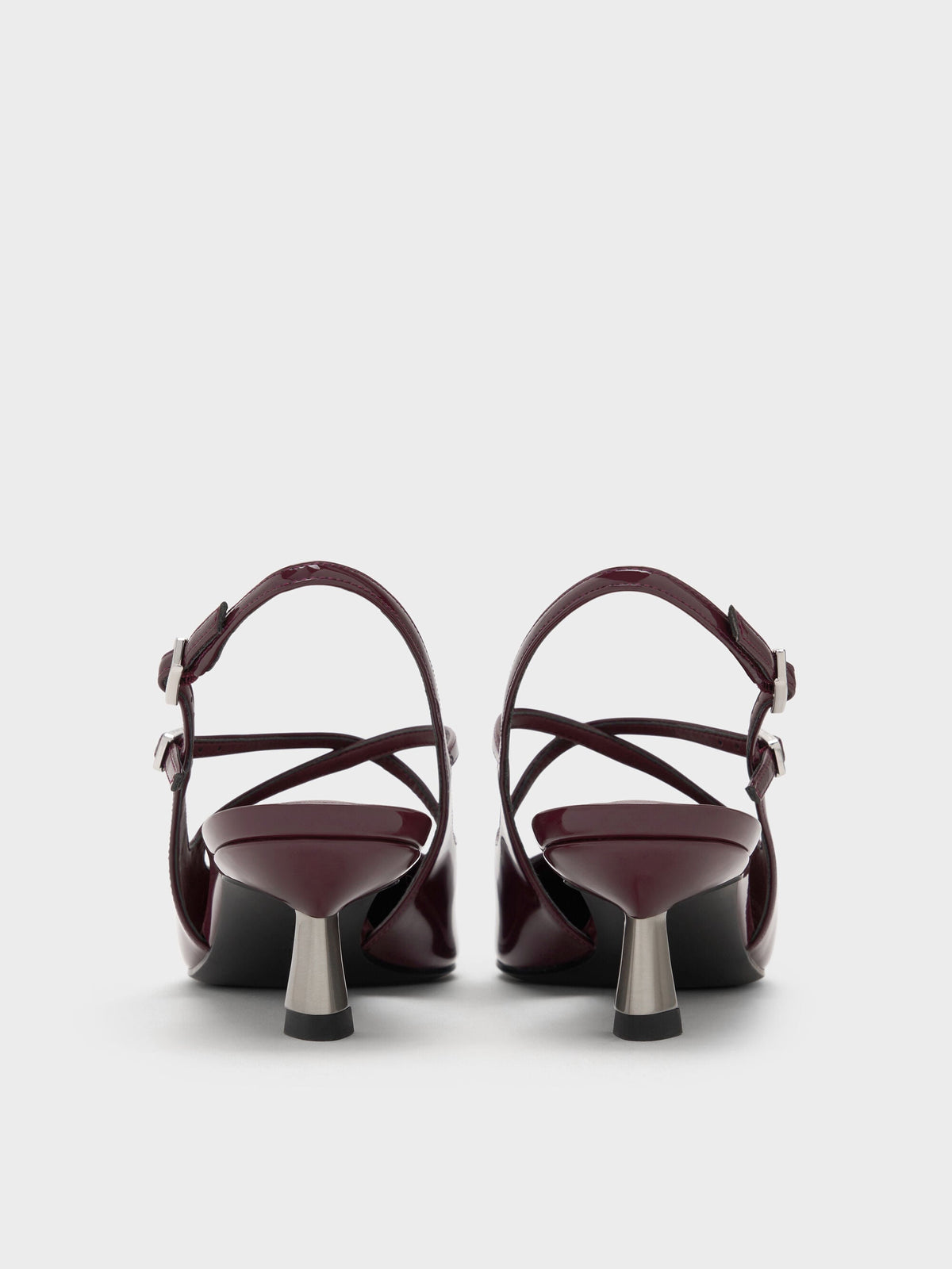 CHARLES & KEITH Value / Pauline Patent Crossover Kitten Heels - Maroon