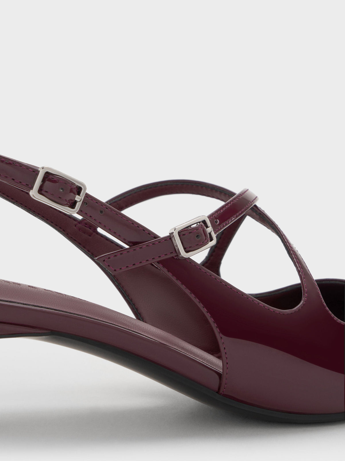 CHARLES & KEITH Value / Pauline Patent Crossover Kitten Heels - Maroon