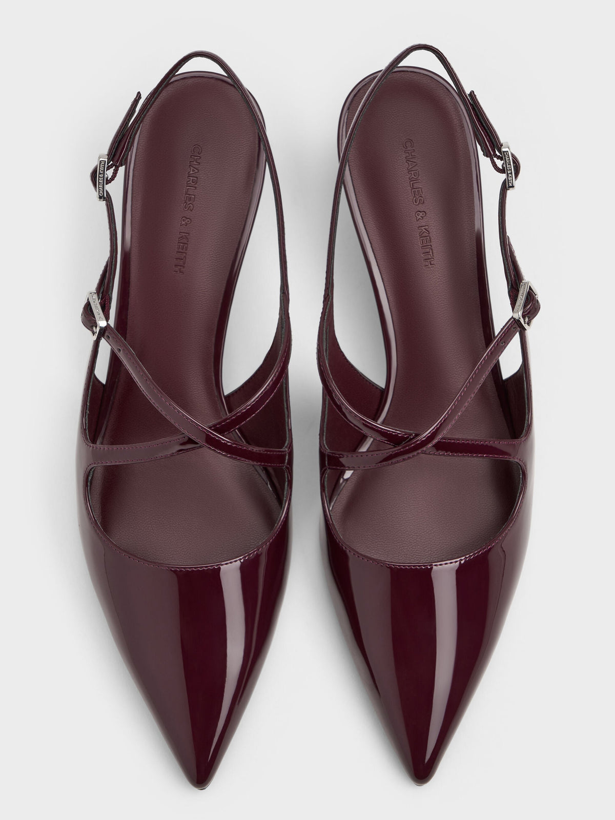 CHARLES & KEITH Value / Pauline Patent Crossover Kitten Heels - Maroon