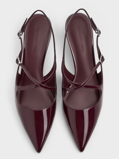 CHARLES & KEITH Value / Pauline Patent Crossover Kitten Heels - Maroon