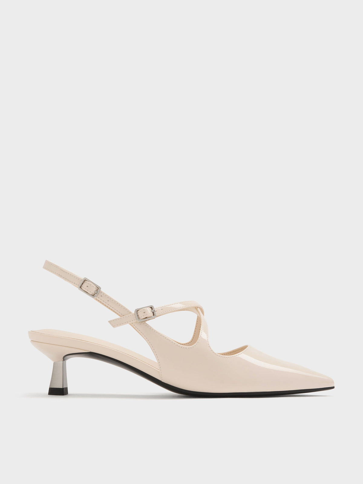 CHARLES & KEITH Value / Pauline Patent Crossover Kitten Heels - Chalk