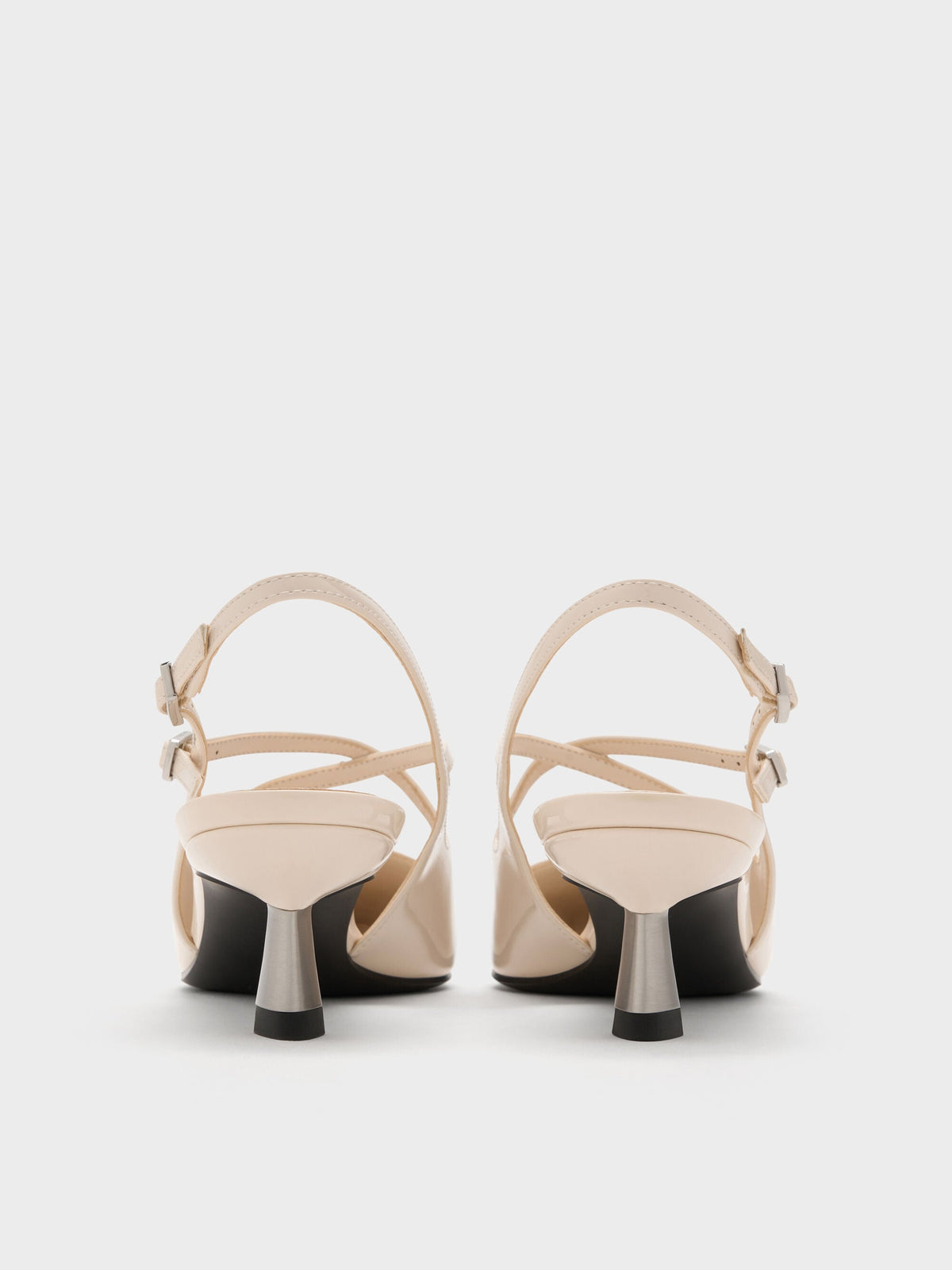 CHARLES & KEITH Value / Pauline Patent Crossover Kitten Heels - Chalk
