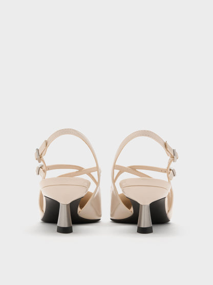CHARLES & KEITH Value / Pauline Patent Crossover Kitten Heels - Chalk