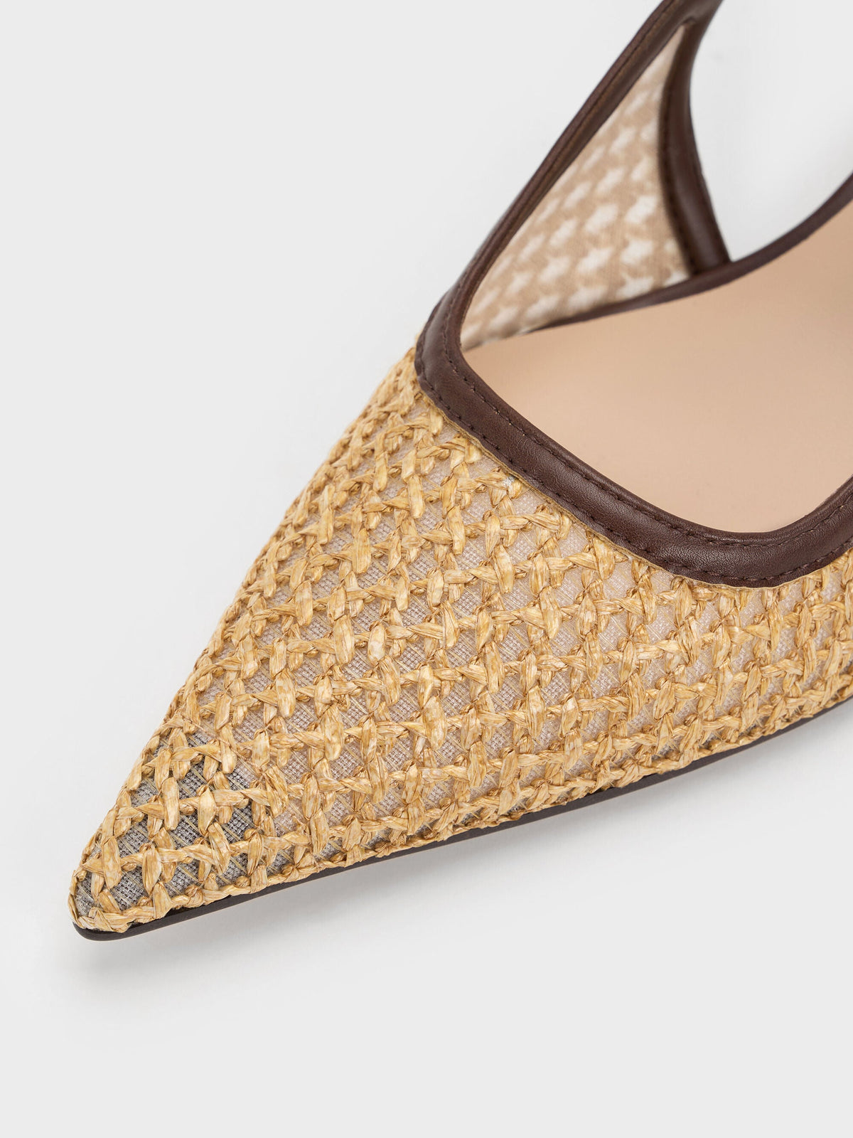 CHARLES & KEITH Essential / Raffia Sculptural-Heel Slingback Pumps - Dark Brown Textured