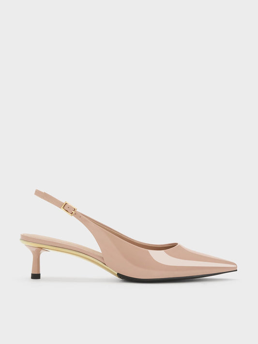 CHARLES & KEITH Everyday / Curtis Patent Slingback Kitten Heels - Nude