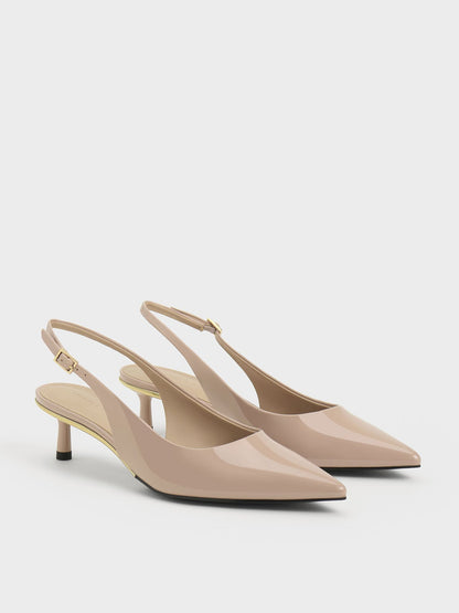 CHARLES & KEITH Everyday / Curtis Patent Slingback Kitten Heels - Nude