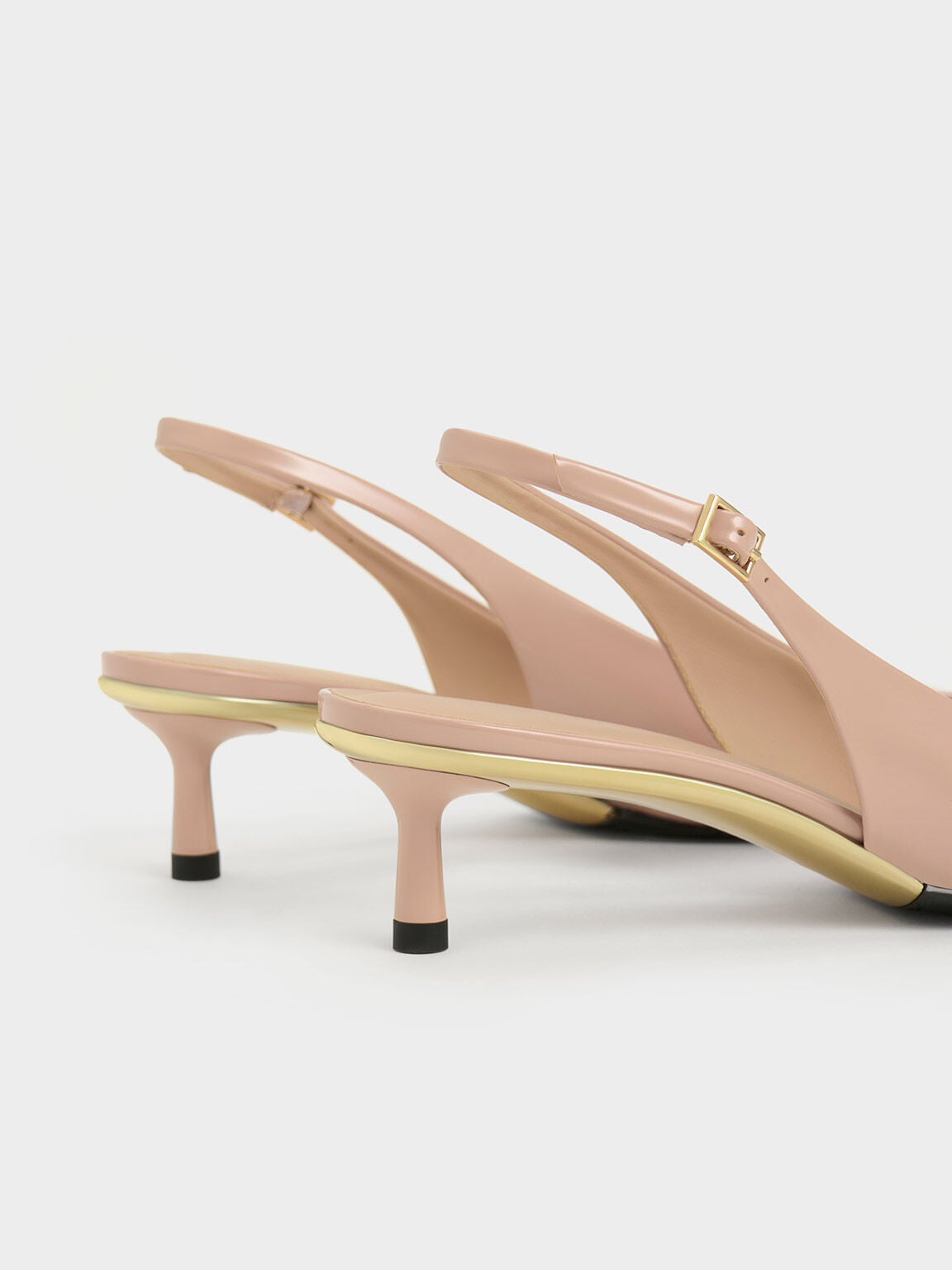 CHARLES & KEITH Everyday / Curtis Patent Slingback Kitten Heels - Nude