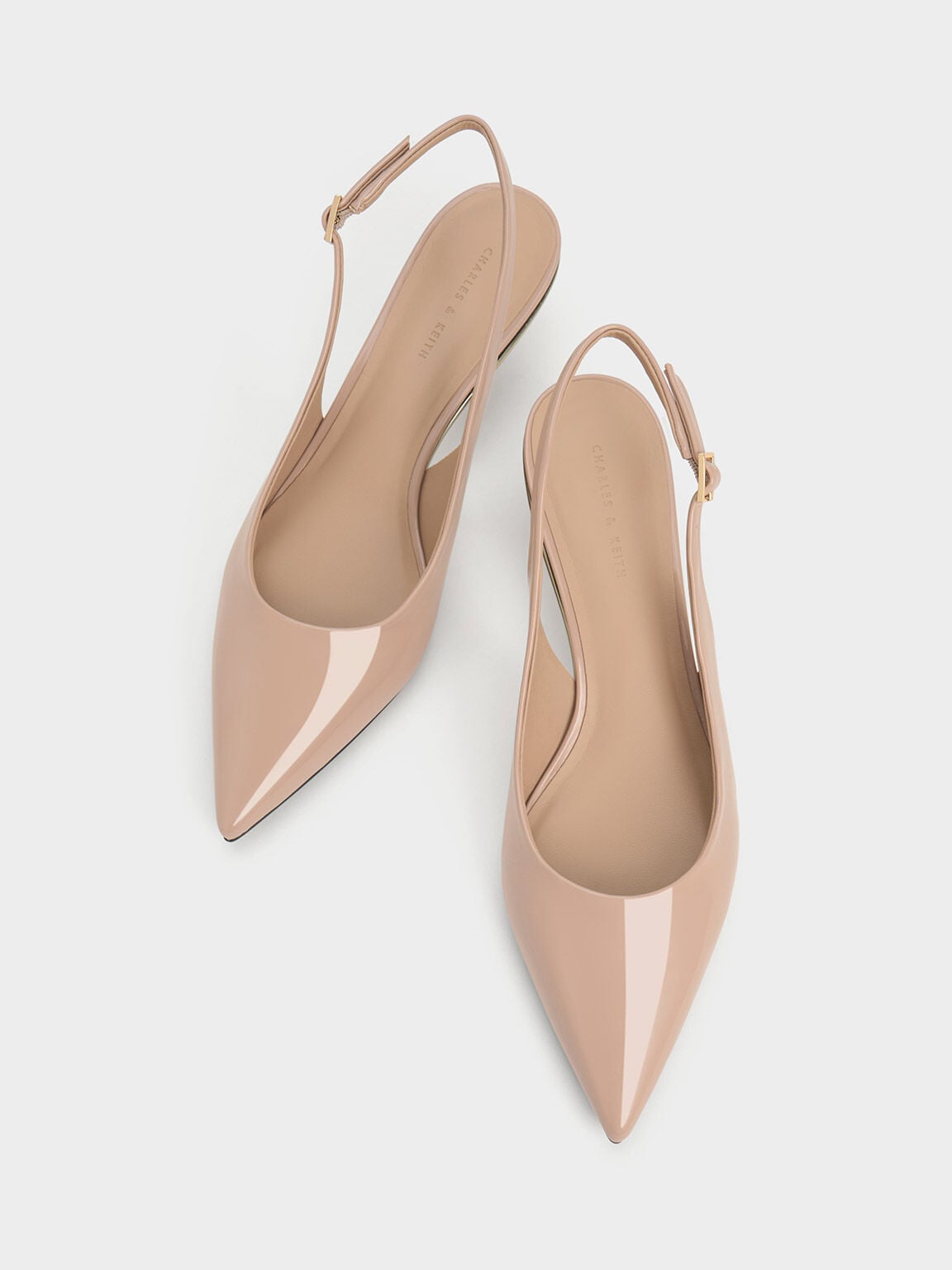 CHARLES & KEITH Everyday / Curtis Patent Slingback Kitten Heels - Nude