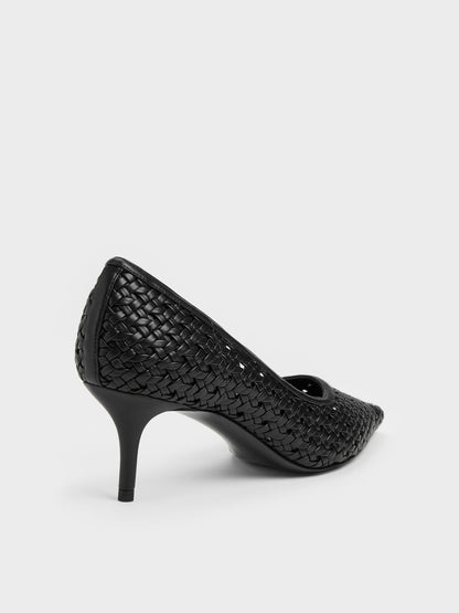 CHARLES & KEITH Signature / Woven Pointed Stiletto Pumps - Black