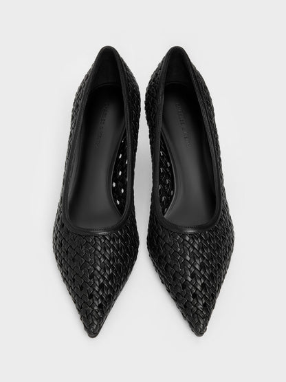 CHARLES & KEITH Signature / Woven Pointed Stiletto Pumps - Black