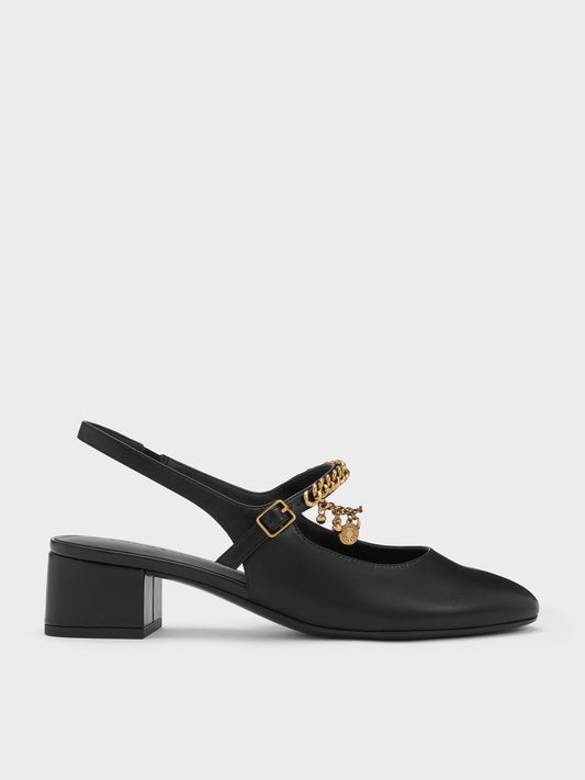 CHARLES & KEITH Signature / Double-Chain Charm Mary Jane Slingback Pumps - Black