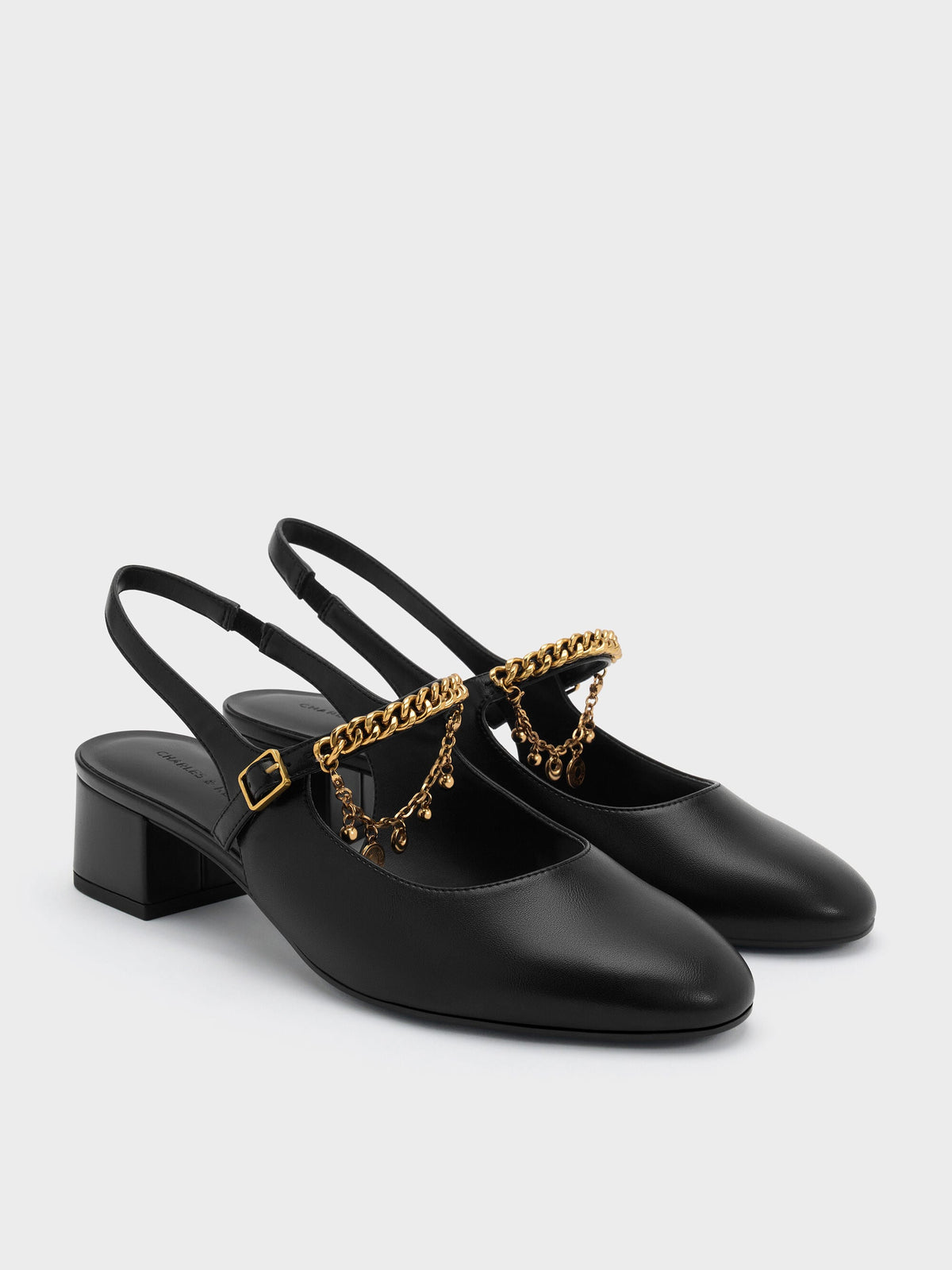 CHARLES & KEITH Signature / Double-Chain Charm Mary Jane Slingback Pumps - Black