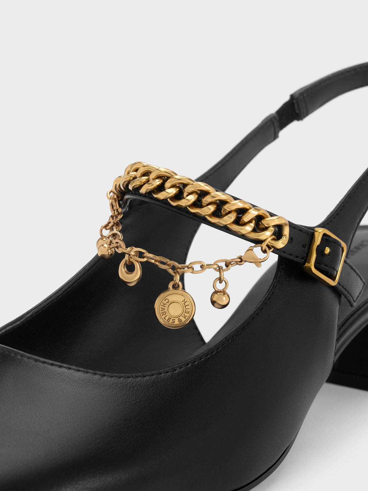 CHARLES & KEITH Signature / Double-Chain Charm Mary Jane Slingback Pumps - Black