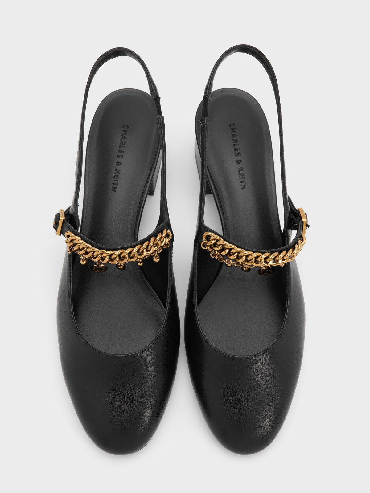CHARLES & KEITH Signature / Double-Chain Charm Mary Jane Slingback Pumps - Black
