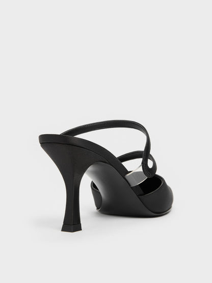 CHARLES & KEITH Sale / Arden Satin Pointed Wavy Heeled Mules - Black Textured