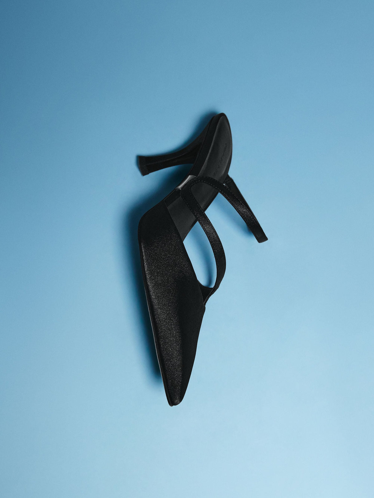 CHARLES & KEITH Sale / Arden Satin Pointed Wavy Heeled Mules - Black Textured
