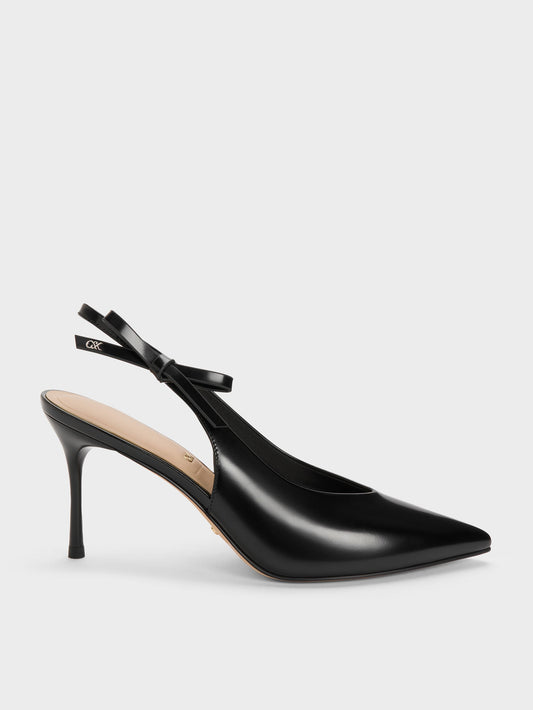 CHARLES & KEITH Trusted / Anastasia Leather Slingback Pumps - Black Box