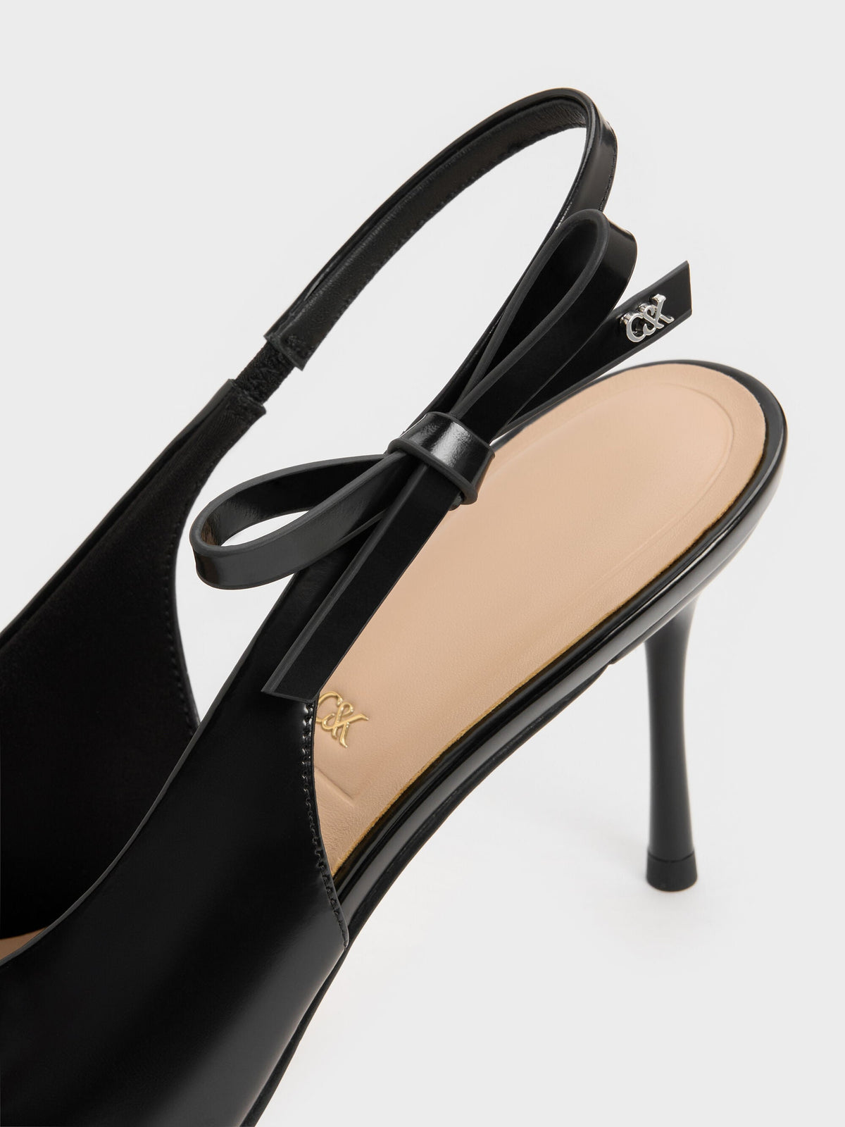 CHARLES & KEITH Trusted / Anastasia Leather Slingback Pumps - Black Box