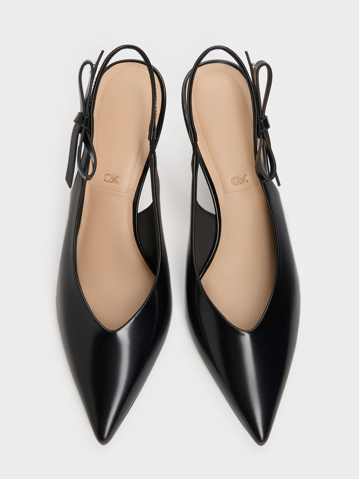 CHARLES & KEITH Trusted / Anastasia Leather Slingback Pumps - Black Box