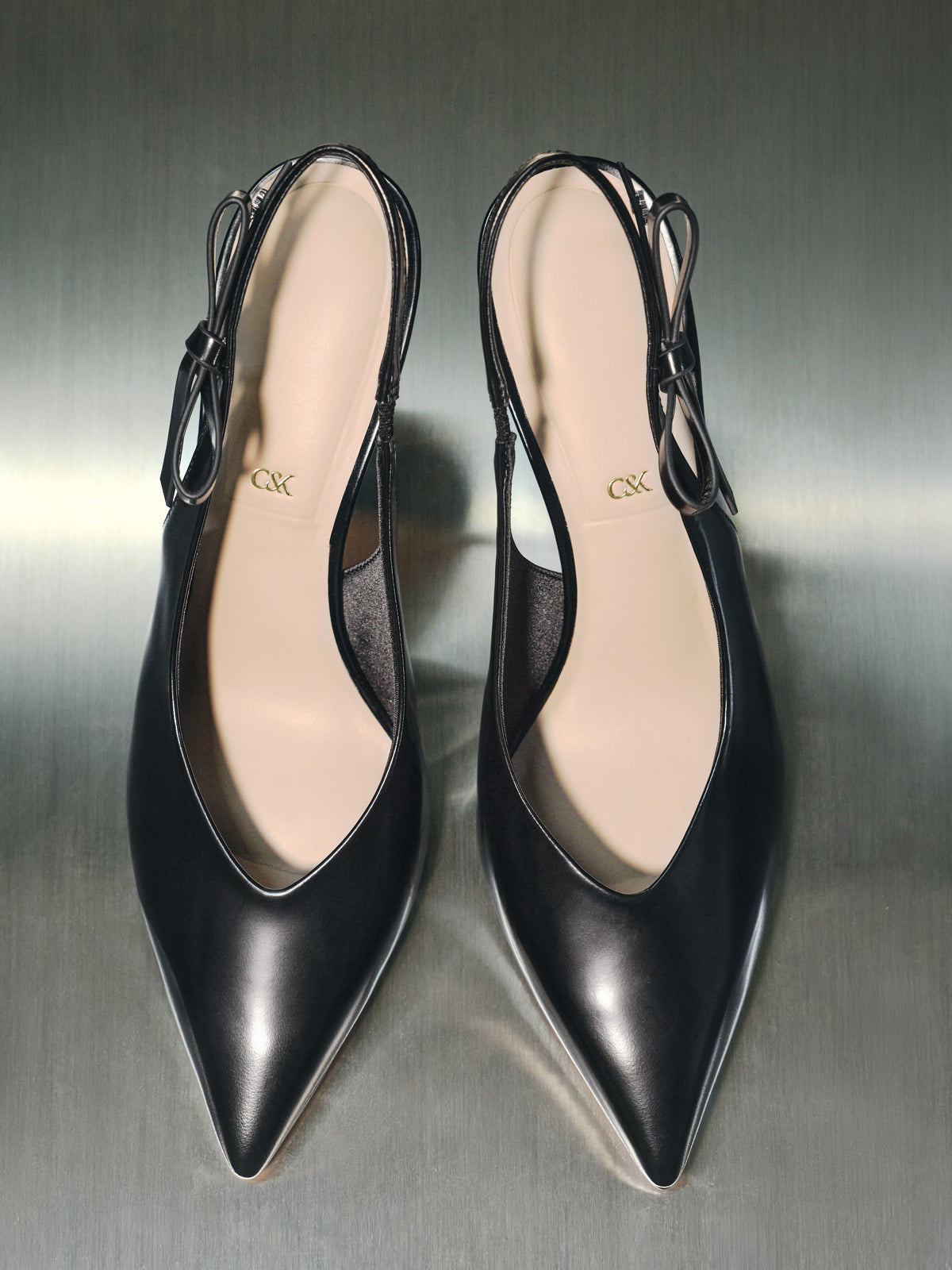 CHARLES & KEITH Trusted / Anastasia Leather Slingback Pumps - Black Box