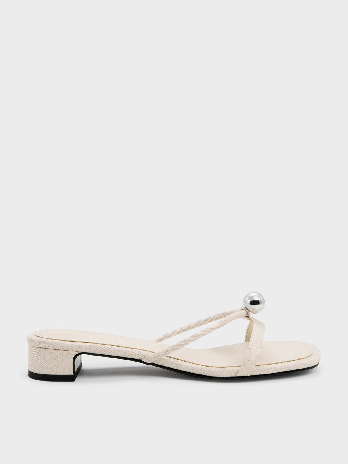 CHARLES & KEITH Hot Sale / Georgie Linen Metal-Ball Heeled Mules - Chalk