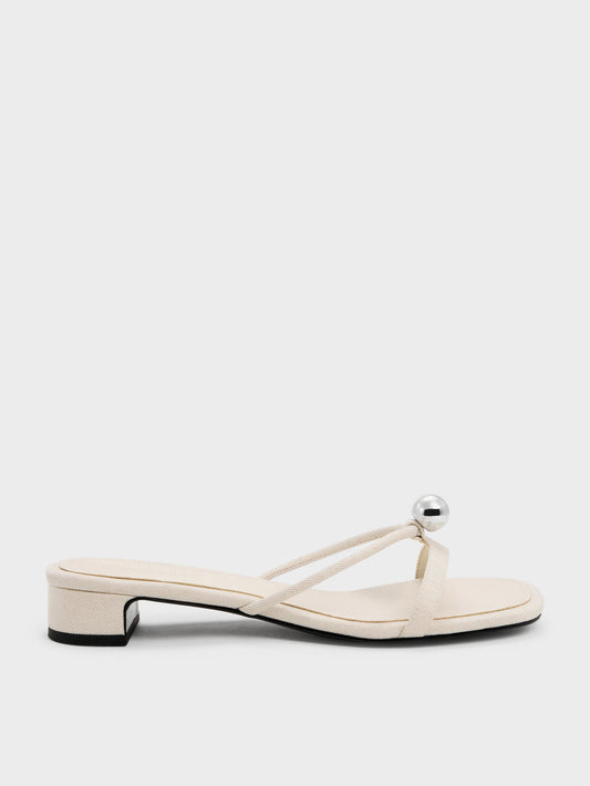 CHARLES & KEITH Hot Sale / Georgie Linen Metal-Ball Heeled Mules - Chalk