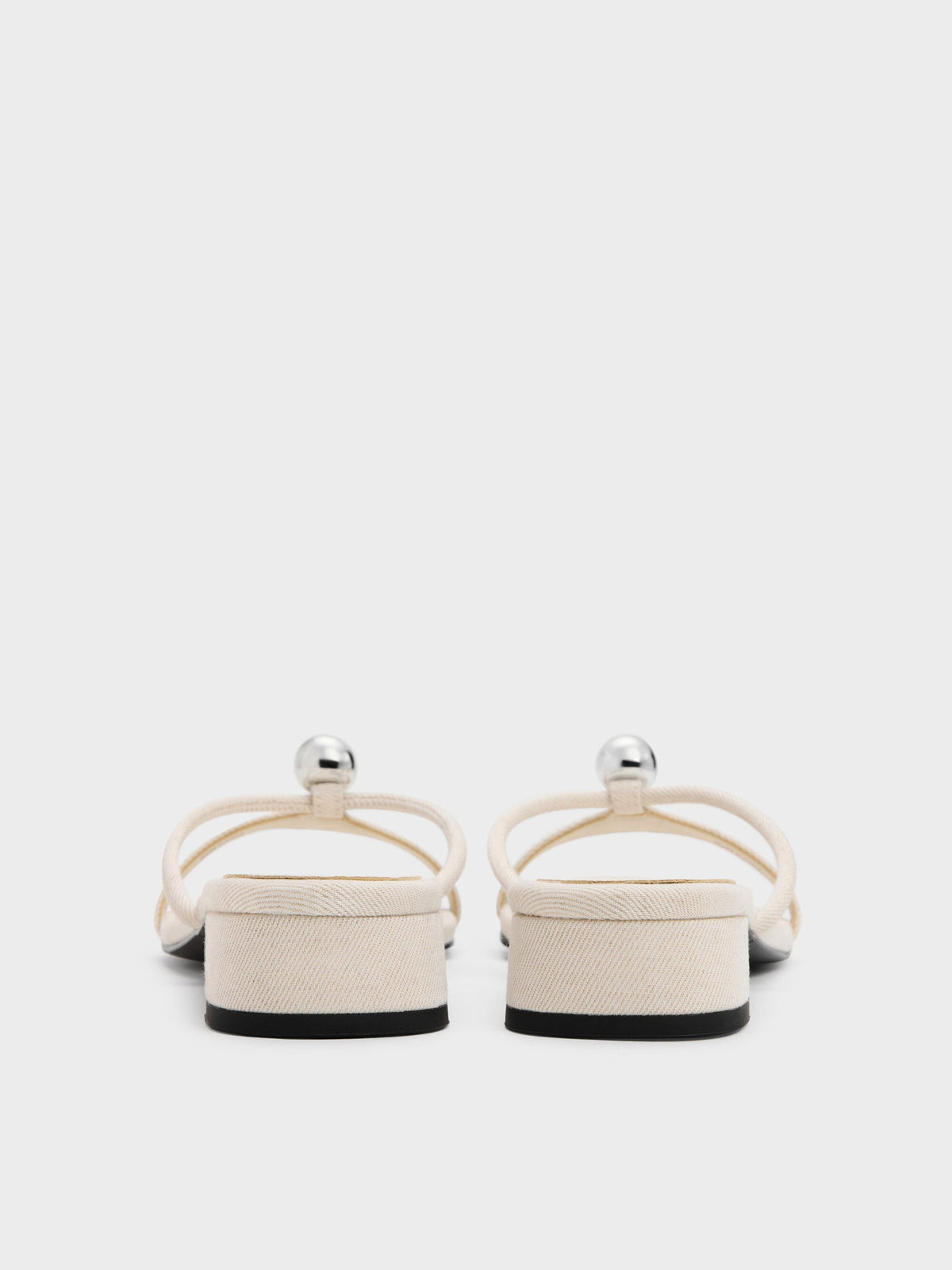 CHARLES & KEITH Hot Sale / Georgie Linen Metal-Ball Heeled Mules - Chalk