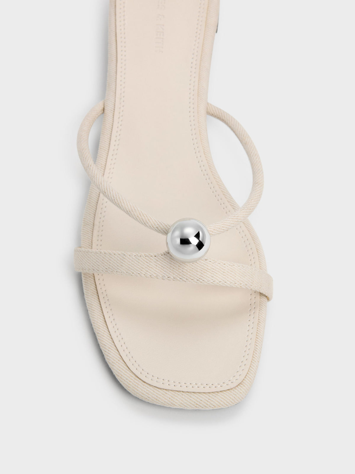 CHARLES & KEITH Hot Sale / Georgie Linen Metal-Ball Heeled Mules - Chalk