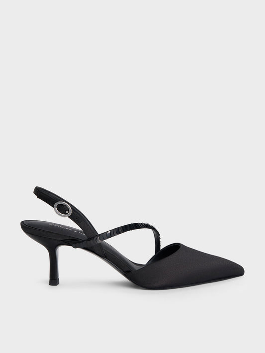 CHARLES & KEITH Special Offer / Briella Sequinned Slingback Pumps - Black Textured