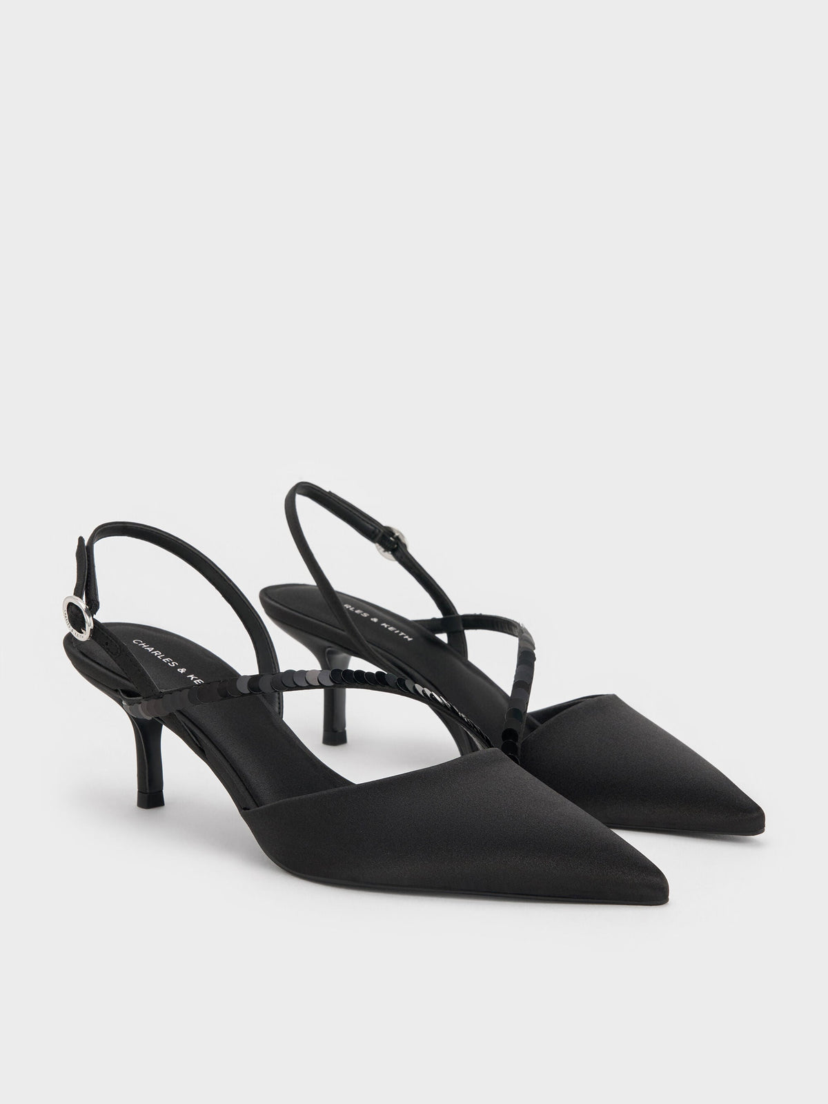 CHARLES & KEITH Special Offer / Briella Sequinned Slingback Pumps - Black Textured
