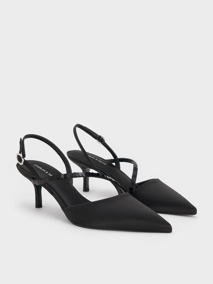 CHARLES & KEITH Special Offer / Briella Sequinned Slingback Pumps - Black Textured