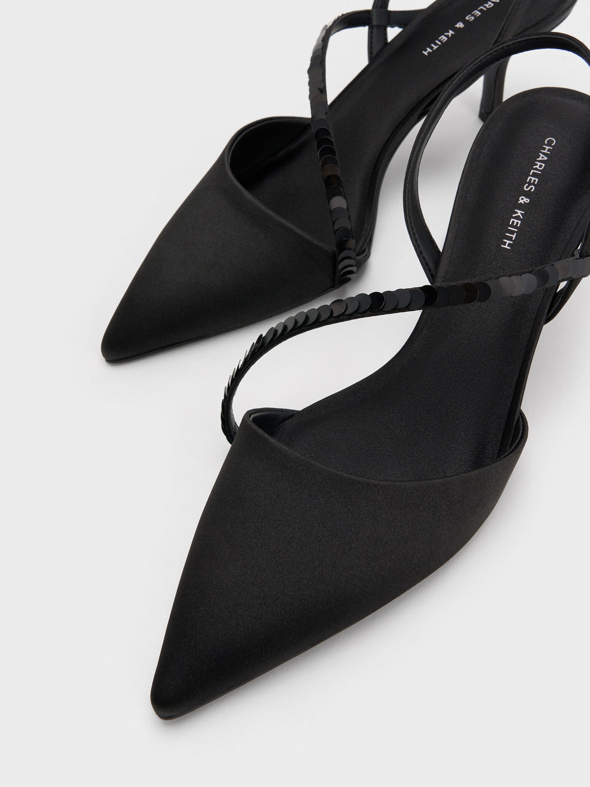 CHARLES & KEITH Special Offer / Briella Sequinned Slingback Pumps - Black Textured