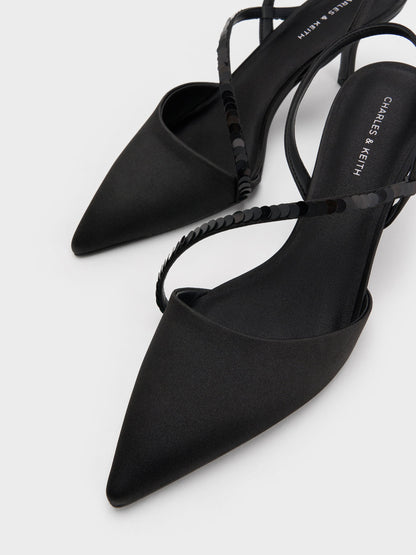 CHARLES & KEITH Special Offer / Briella Sequinned Slingback Pumps - Black Textured
