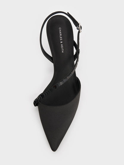 CHARLES & KEITH Special Offer / Briella Sequinned Slingback Pumps - Black Textured