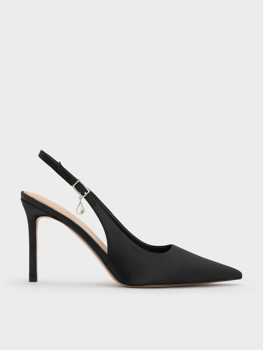 CHARLES & KEITH Recommended / Teardrop-Crystal Pointed Slingback Pumps - Black Textured