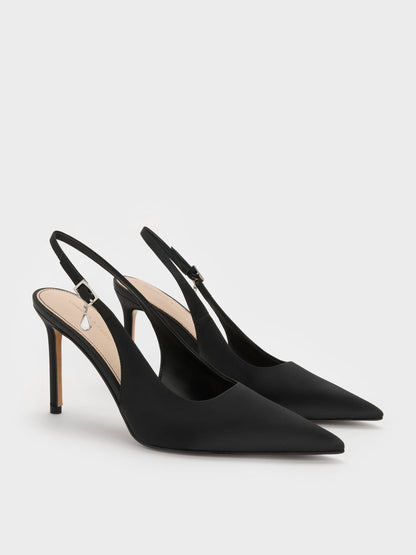 CHARLES & KEITH Recommended / Teardrop-Crystal Pointed Slingback Pumps - Black Textured