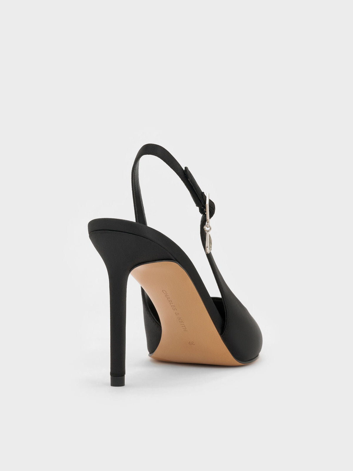 CHARLES & KEITH Recommended / Teardrop-Crystal Pointed Slingback Pumps - Black Textured