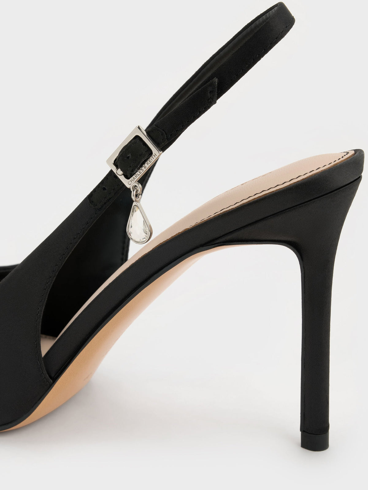 CHARLES & KEITH Recommended / Teardrop-Crystal Pointed Slingback Pumps - Black Textured